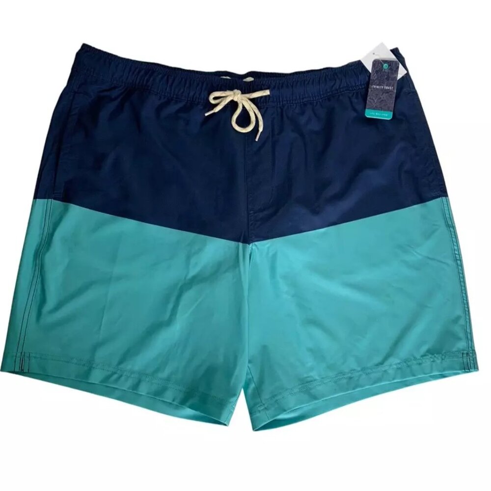 Trinity Coast Colorblock Swim Trunks B&T Size 2XB Blue Teal 3 Pockets UPF 40+